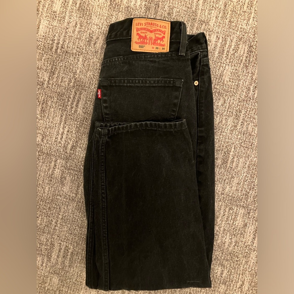 Mens Black Levi 550 Straight Leg Jeans 36x30